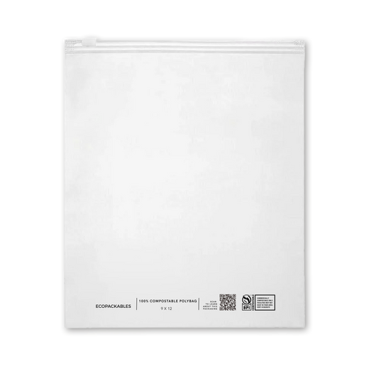 back of white compostable garment bag