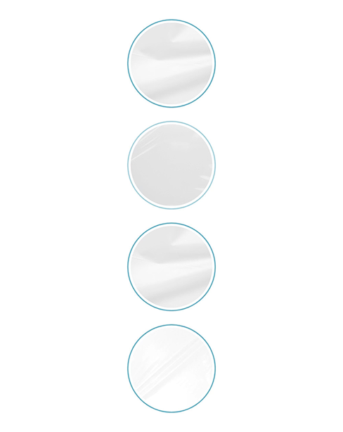 four blue outlined circles with close up images of film