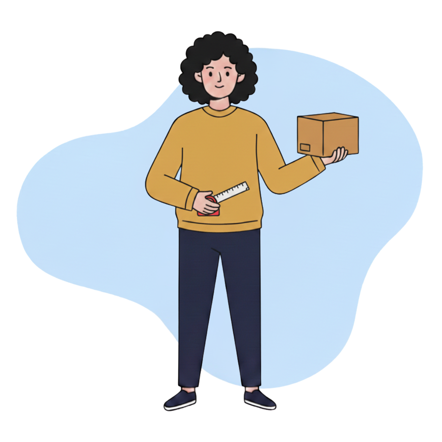 Illustration of a person holding a box and a ruler 