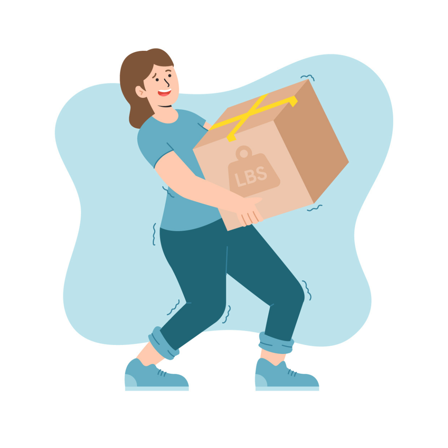 Illustration of a person carrying a box labeled 'LBS' 