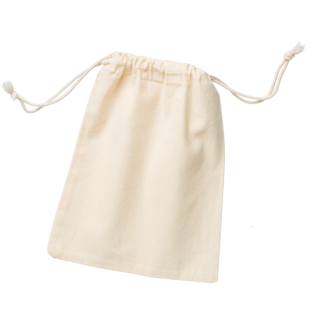 Beige drawstring bag.
