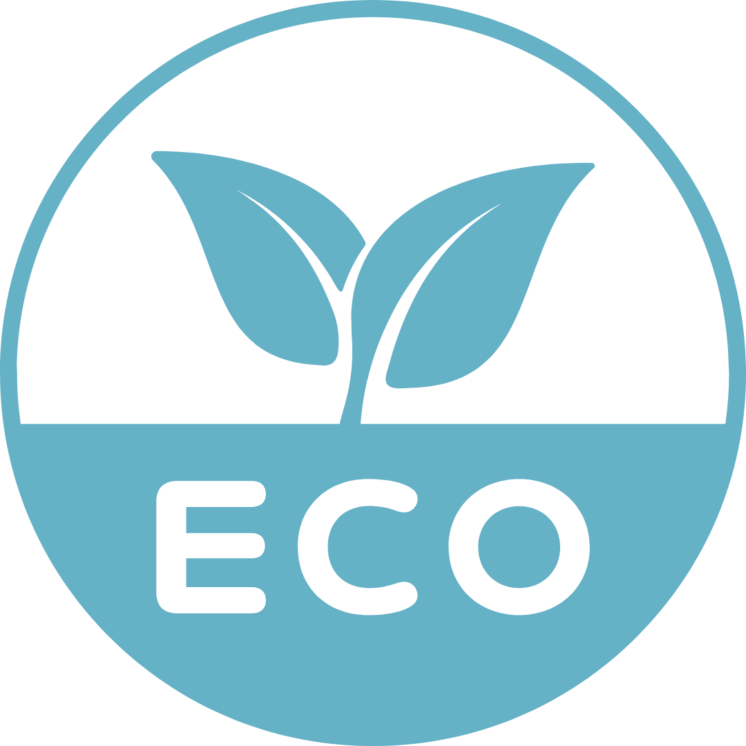 Circular blue logo with two leaves above the word 'ECO'.