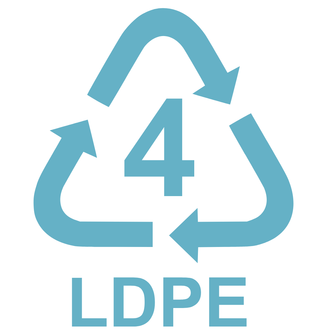 Plastic recycling symbol for low density polyethylene, showing the number 4 and the letters LDPE.