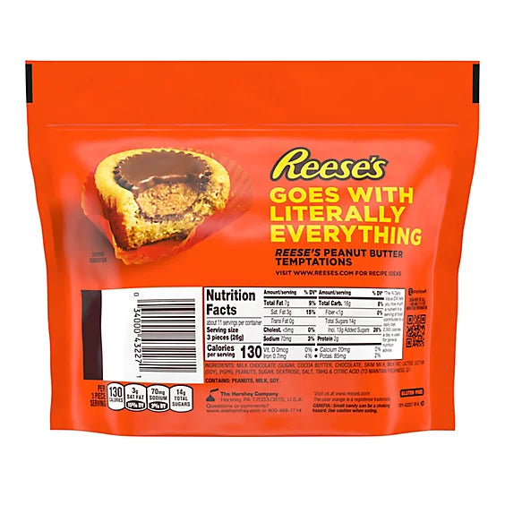 Reese's peanut butter cup back of packaging with nutritional facts. 